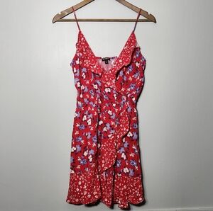 Express | Dainty Floral Ruffled Hem V-Neck Spaghetti Strap Vacation Mini Dress